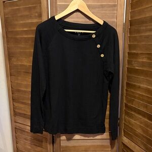 LOFT Black Long Sleeve Top with Button Accents
